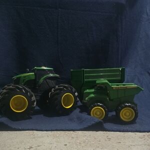John Deere Green and Yellow Toy Tractor and Dump Truck